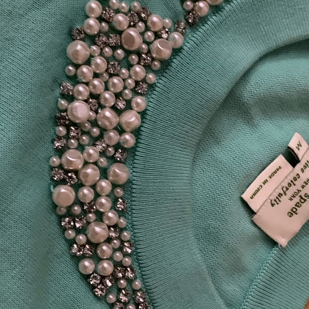 Kate spade diamond & pearl embroidered collar short sleeve top